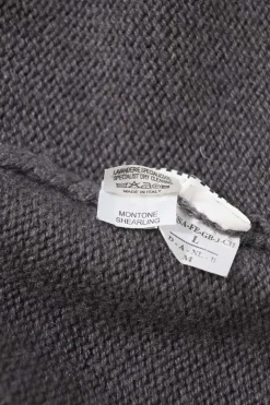 Grey fur-trimmed cashmere knit notch collar wrap-front cardigan