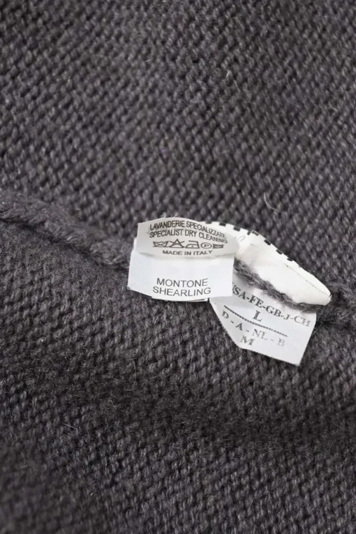 Grey fur-trimmed cashmere knit notch collar wrap-front cardigan
