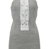 Grey grommet-embellished cotton flat rib lace-up tank top