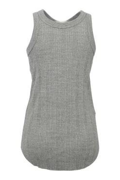 Grey grommet-embellished cotton flat rib lace-up tank top