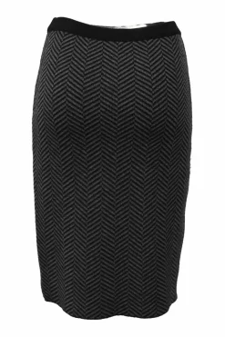 Grey herringbone wool knit high-waist pencil skirt