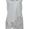 Grey laser-cut leather pullover sleeveless top with scalloped edges