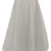 Grey layered polyamide tulle midi A-line skirt with elasticated waistband