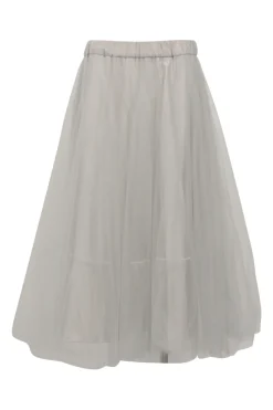 Grey layered polyamide tulle midi A-line skirt with elasticated waistband