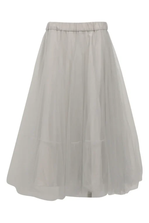 Grey layered polyamide tulle midi A-line skirt with elasticated waistband