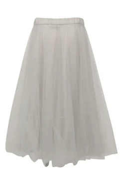 Grey layered polyamide tulle midi A-line skirt with elasticated waistband
