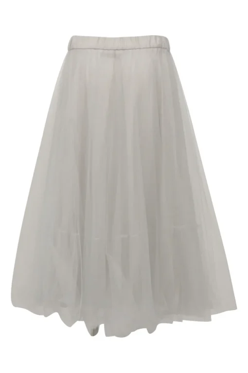 Grey layered polyamide tulle midi A-line skirt with elasticated waistband