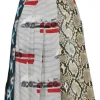 Grey mixed-digi print pull-on knife pleat A-line skirt featuring half-tone novelty prints