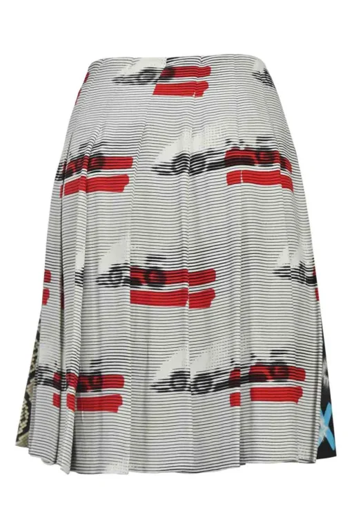 Grey mixed-digi print pull-on knife pleat A-line skirt featuring half-tone novelty prints