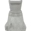 Grey polyamide-blend jersey knit peek-a-boo slip-style mini dress with tonal sheer lace skirt