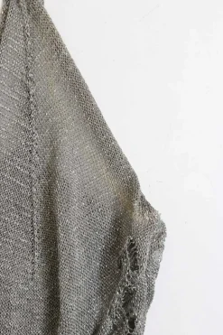 Grey rayon-blend fully-fashioned glitter tank top with broken rib knit and pointelle empire waistband