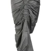 Grey ruched nylon-silk asymmetric midi skirt