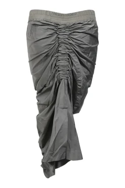 Grey ruched nylon-silk asymmetric midi skirt