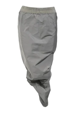 Grey ruched nylon-silk asymmetric midi skirt