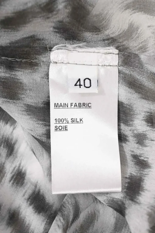 Grey sequin-embellished semi-sheer leopard silk peak collar sleeveless shirt