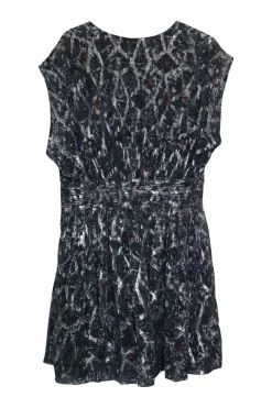 Grey silk-blend metallic abstract print cap sleeve mini skater dress