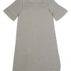 Grey silk-cotton blend short sleeve pointelle 3D knit dress