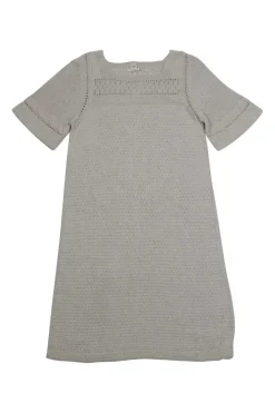 Grey silk-cotton blend short sleeve pointelle 3D knit dress