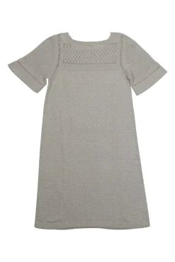 Grey silk-cotton blend short sleeve pointelle 3D knit dress