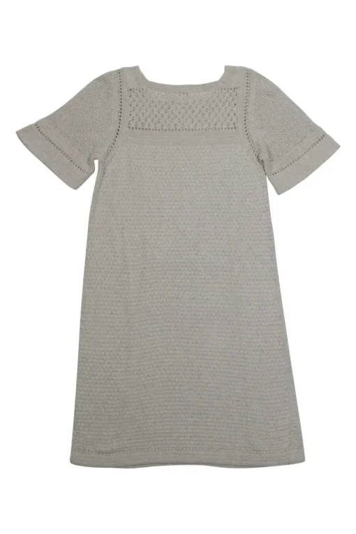 Grey silk-cotton blend short sleeve pointelle 3D knit dress