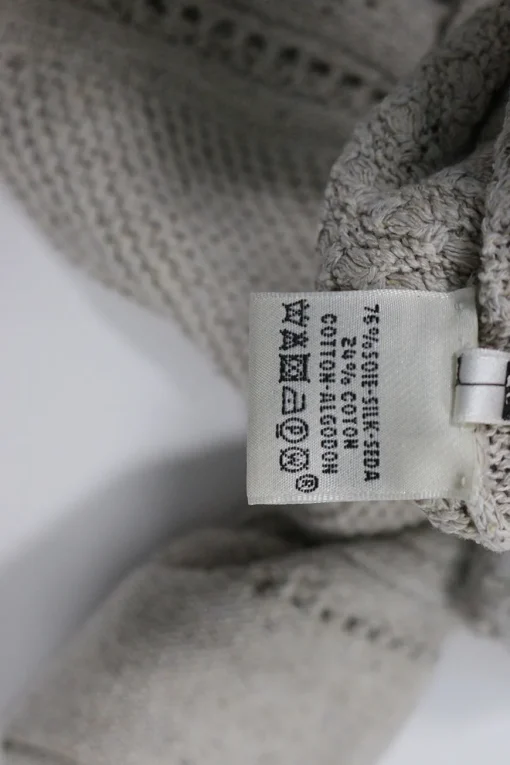 Grey silk-cotton blend short sleeve pointelle 3D knit dress
