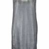 Grey sleeveless see through cotton mini shift dress with white poplin lining on the inside