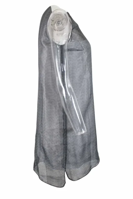 Grey sleeveless see through cotton mini shift dress with white poplin lining on the inside