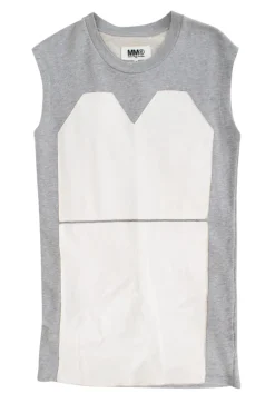 Grey sleeveless top with white leather patches