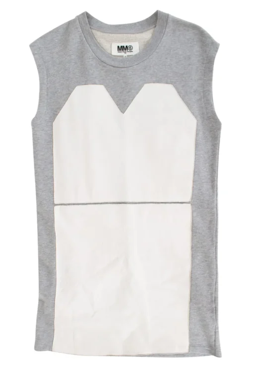 Grey sleeveless top with white leather patches
