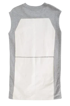 Grey sleeveless top with white leather patches