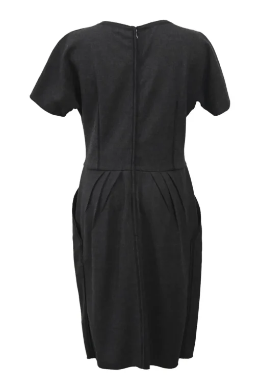 Grey stretch-wool scoop neck short sleeve knee-length dress with pockets