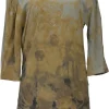 Grey viscose abstract print bateau neck blouse with three-quarter length sleeves