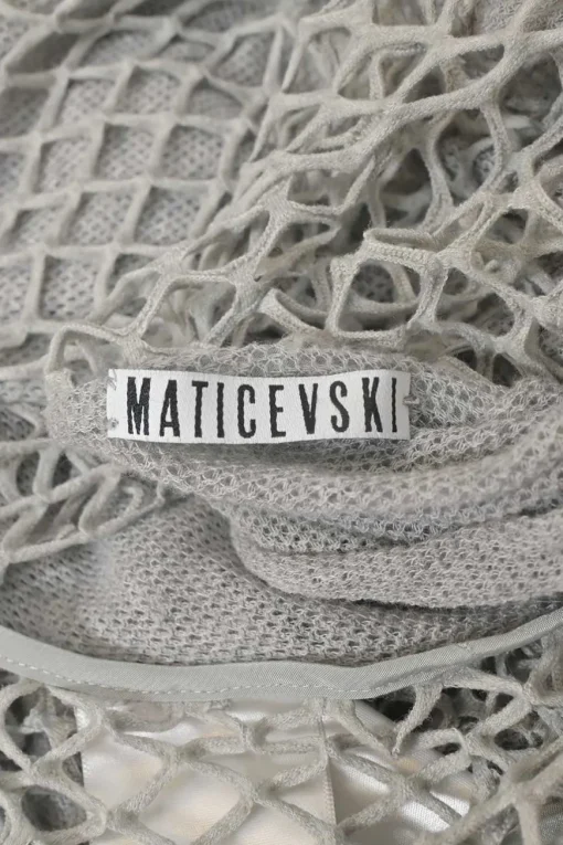 Grey warp knit mesh roll collar second-skin top