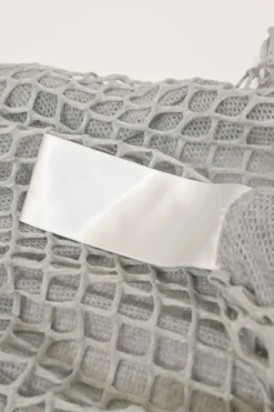 Grey warp knit mesh roll collar second-skin top