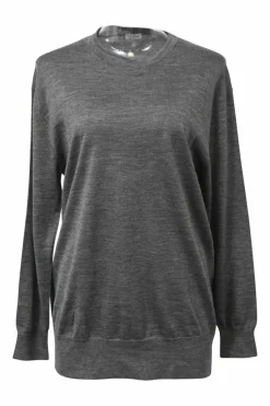 Grey wool and silk-blend crewneck pullover sweater