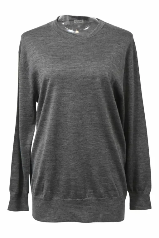 Grey wool and silk-blend crewneck pullover sweater