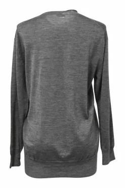 Grey wool and silk-blend crewneck pullover sweater