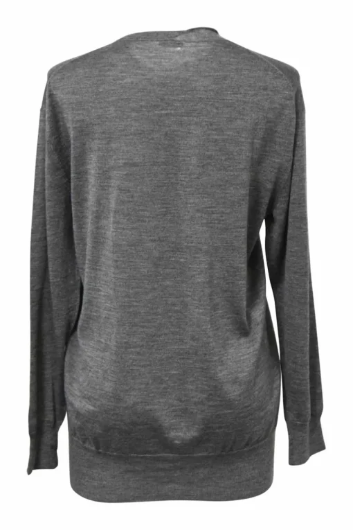Grey wool and silk-blend crewneck pullover sweater
