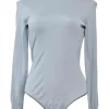 Grey wool interlock jersey knit turtleneck long sleeve thong bodysuit