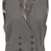 Grey wool tweed double-breasted waistcoat with straight bottom