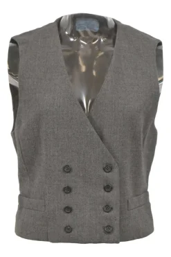 Grey wool tweed double-breasted waistcoat with straight bottom