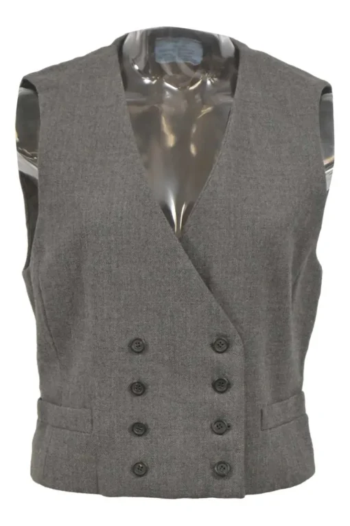 Grey wool tweed double-breasted waistcoat with straight bottom