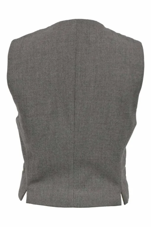 Grey wool tweed double-breasted waistcoat with straight bottom