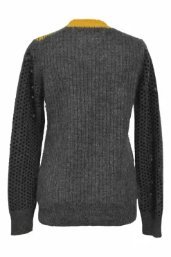 Grey wool-blend knit sequin-embellished patchwork sweater
