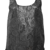 Gunmetal coated polyester floral lace portrait neck camisole