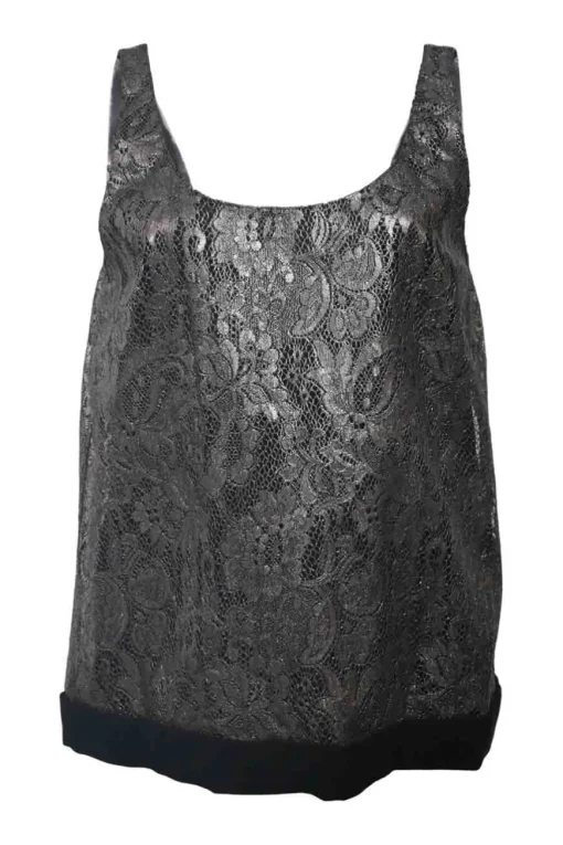 Gunmetal coated polyester floral lace portrait neck camisole