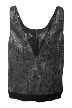 Gunmetal coated polyester floral lace portrait neck camisole