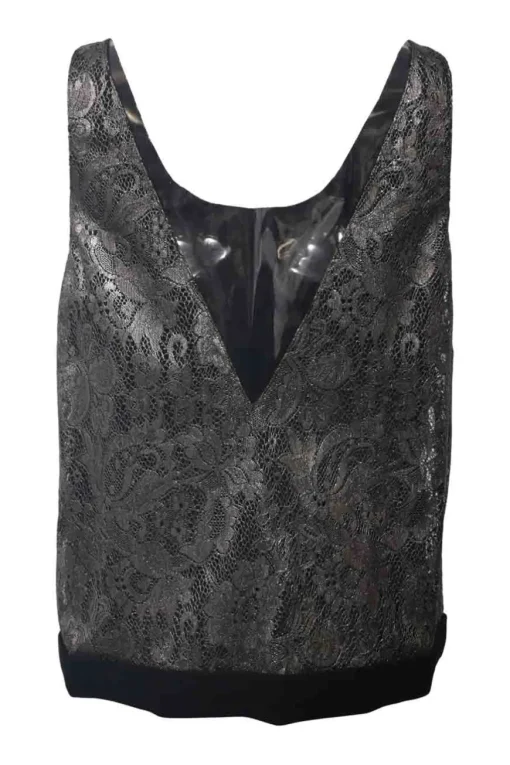 Gunmetal coated polyester floral lace portrait neck camisole