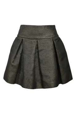 Gunmetal cotton-blend metallic jacquard skater skirt