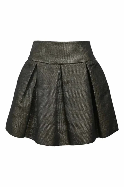 Gunmetal cotton-blend metallic jacquard skater skirt